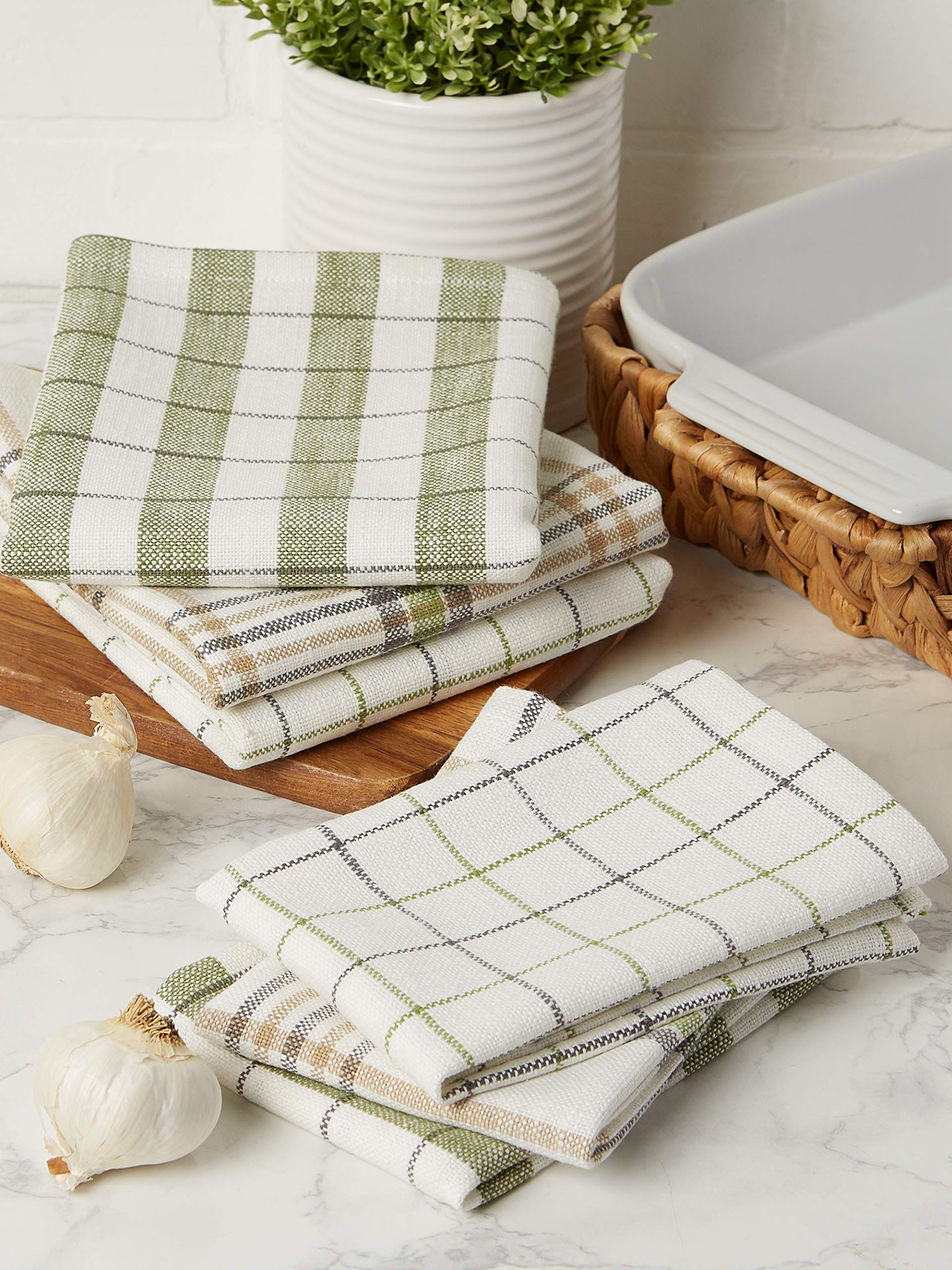 DII Garden Fresh Herbs Kitchen Collection, Dishtowel/Dishcloth Set, Greenhouse Plaid, 6 Piece