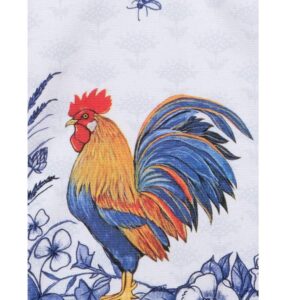 2 Piece Farmhouse Rooster Blue and White Dual Purpose Terry Towel Kitchen Bundle