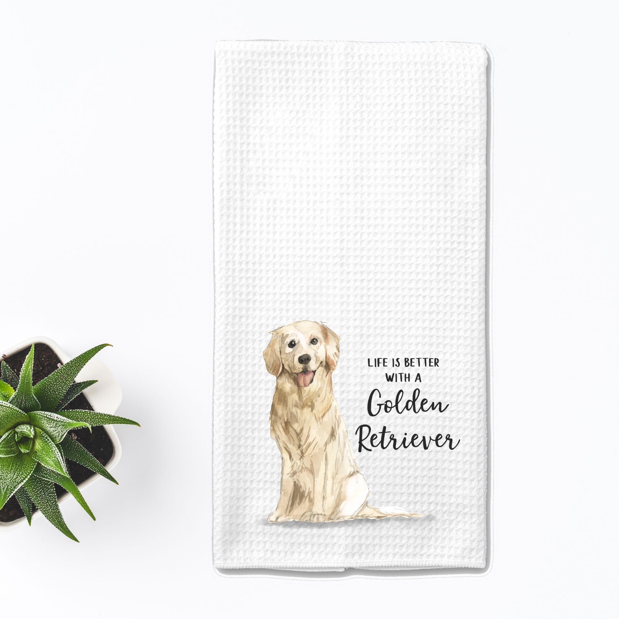 Watercolor Life is Better with a Golden Retriever Microfiber Kitchen Tea Bar Towel Gift for Animal Dog Lover