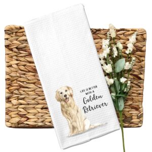 Watercolor Life is Better with a Golden Retriever Microfiber Kitchen Tea Bar Towel Gift for Animal Dog Lover