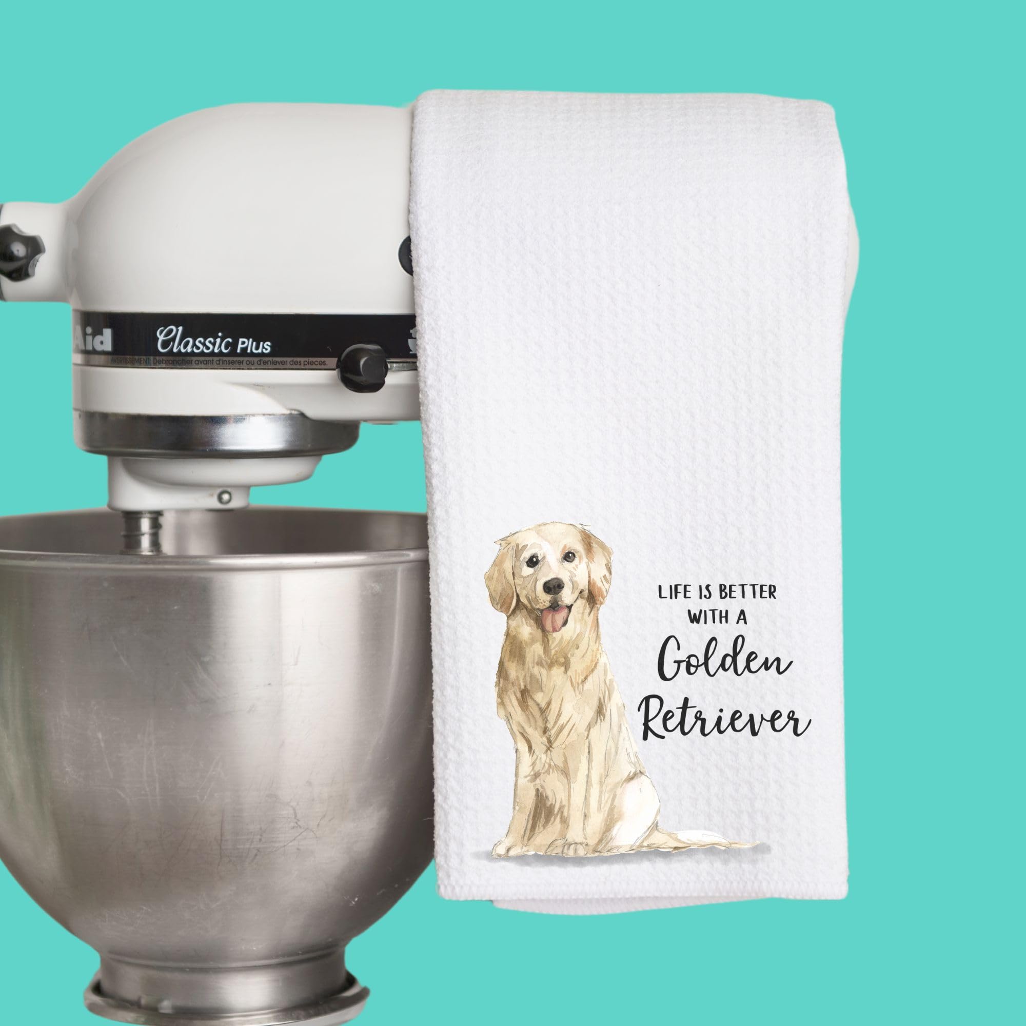 Watercolor Life is Better with a Golden Retriever Microfiber Kitchen Tea Bar Towel Gift for Animal Dog Lover