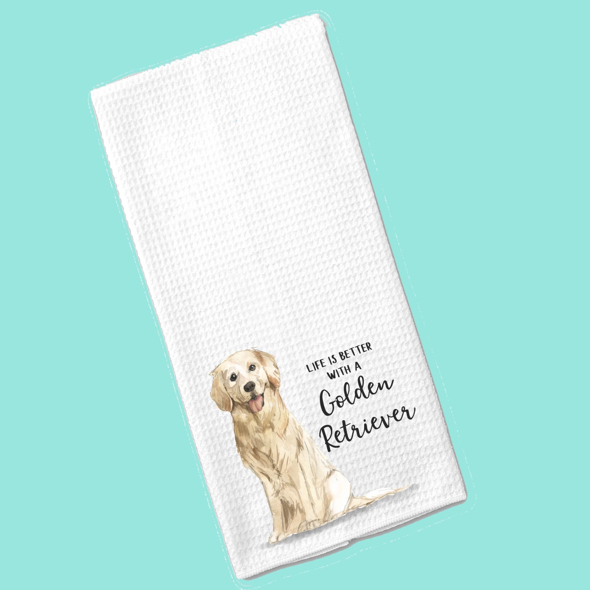 Watercolor Life is Better with a Golden Retriever Microfiber Kitchen Tea Bar Towel Gift for Animal Dog Lover