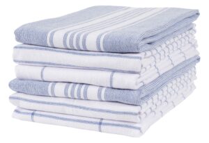 kaf home monaco mixed yarn dyed reversible terry dish towel set of 6, 100-percent egyptian cotton, 18 x 28-inch kitchen towels (dutch blue)