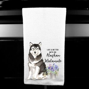 Watercolor Life is Better with an Alaskan Malamute Microfiber Kitchen Towel Gift for Animal Dog Lover