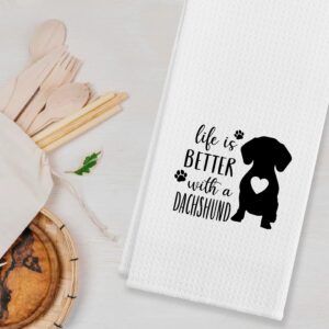 Life Is Better With A Dachshund Kitchen Towels & Tea Towels, Dish Cloth Flour Sack Hand Towel for Farmhouse Kitchen Decor，24 X 16 Inches Cotton Modern Dish Towels Dishcloths,Gifts For Dog Lovers