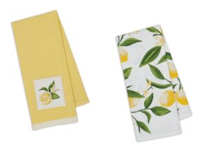 dii design imports coordinating embroidered and printed cotton dishtowel sets of 2 tea towels (lemon)