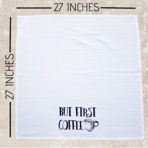 But first, Coffee Flower Filled Cup - Premium Kitchen Towel - Extra large flour sack tea towel, dish towel, cute coffee lover gifts under 20 dollars- Made in the USA