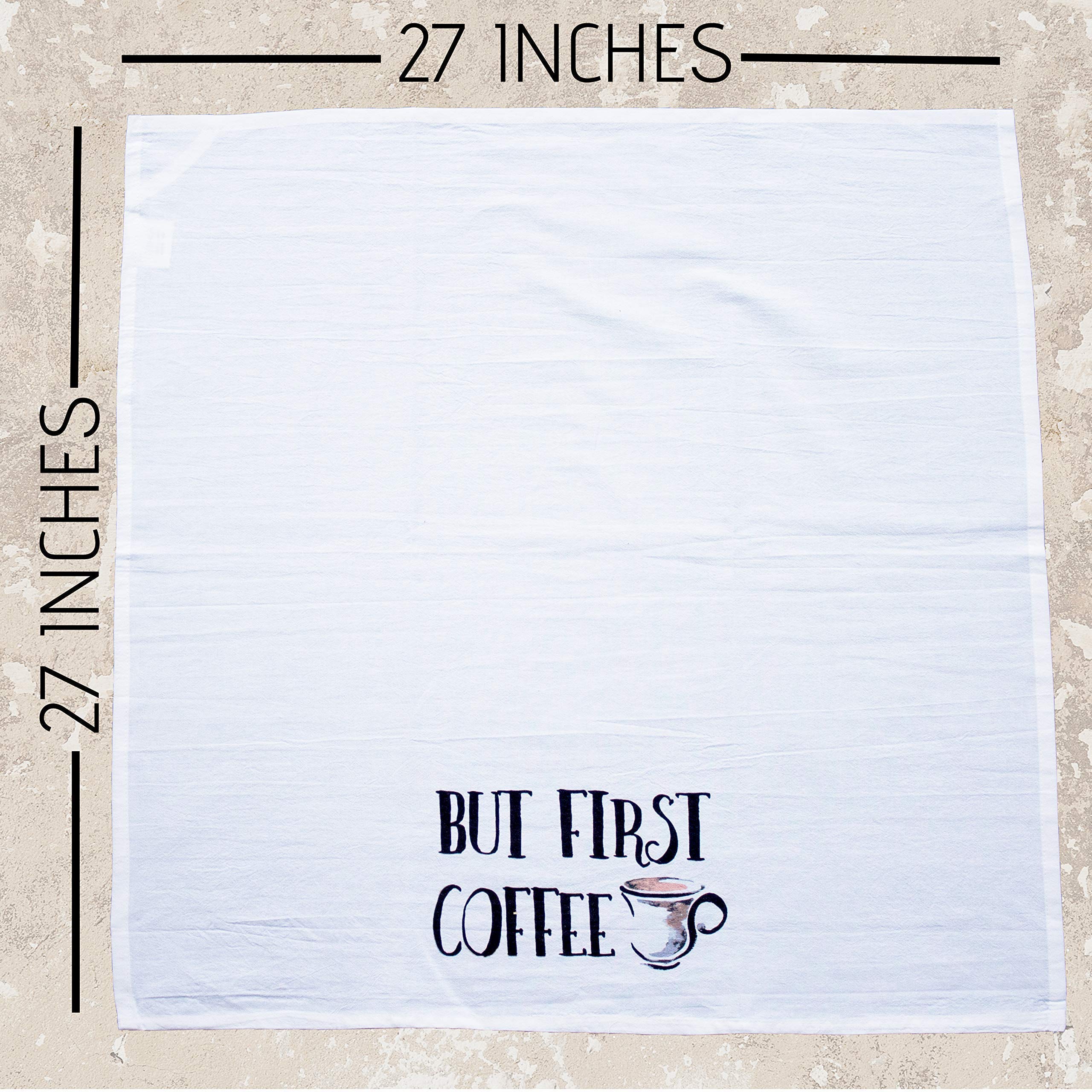 But first, Coffee Flower Filled Cup - Premium Kitchen Towel - Extra large flour sack tea towel, dish towel, cute coffee lover gifts under 20 dollars- Made in the USA