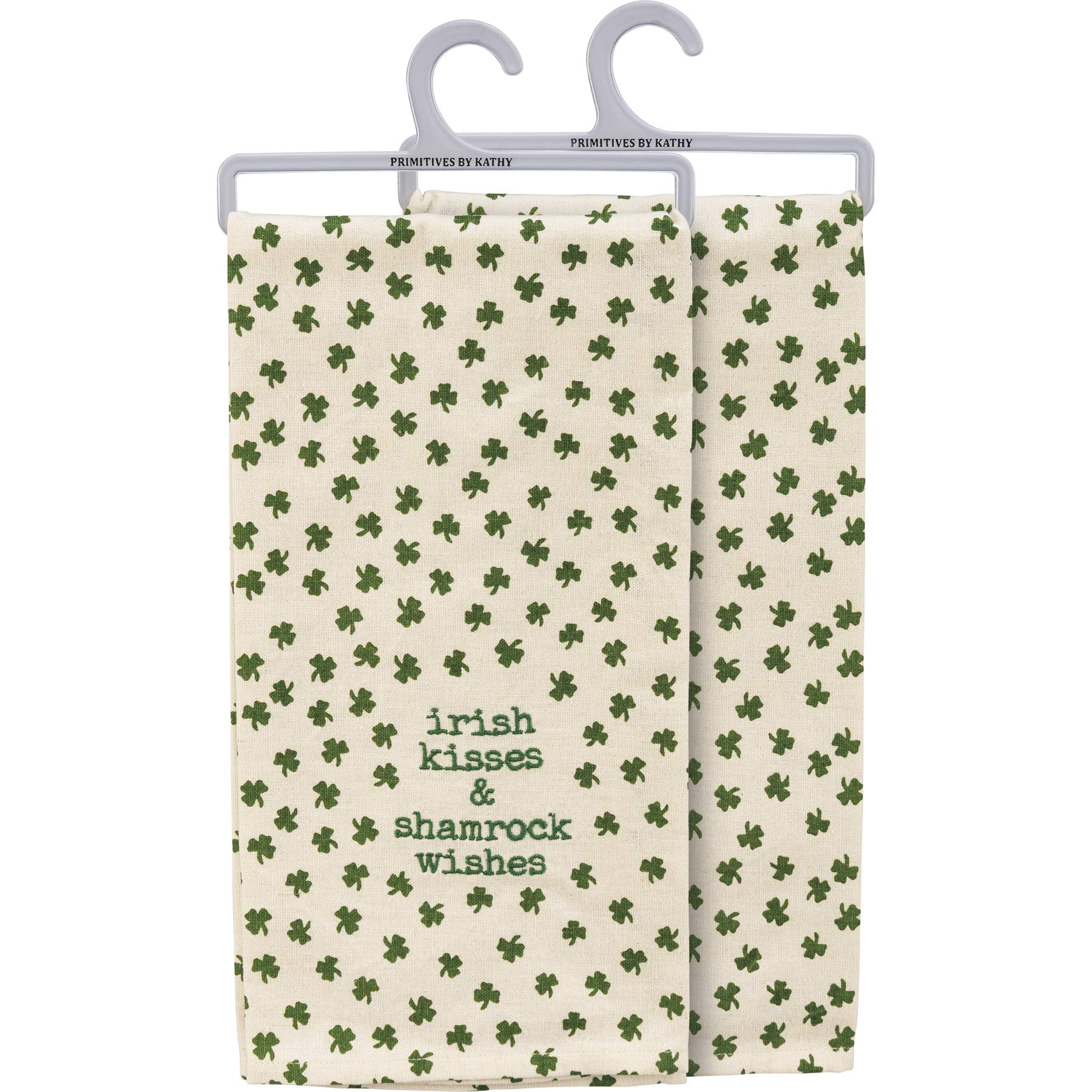 Primitives by Kathy Irish Kisses & Shamrock Wishes Dish Towel, 20 inches x 26 inches, White/Green