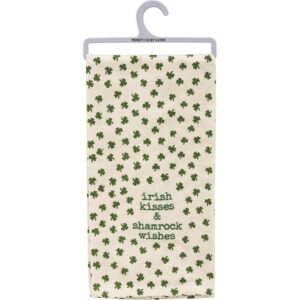 Primitives by Kathy Irish Kisses & Shamrock Wishes Dish Towel, 20 inches x 26 inches, White/Green