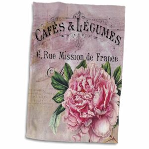 3d rose french vintage pink peony botanical hand/sports towel, 15 x 22, multicolor