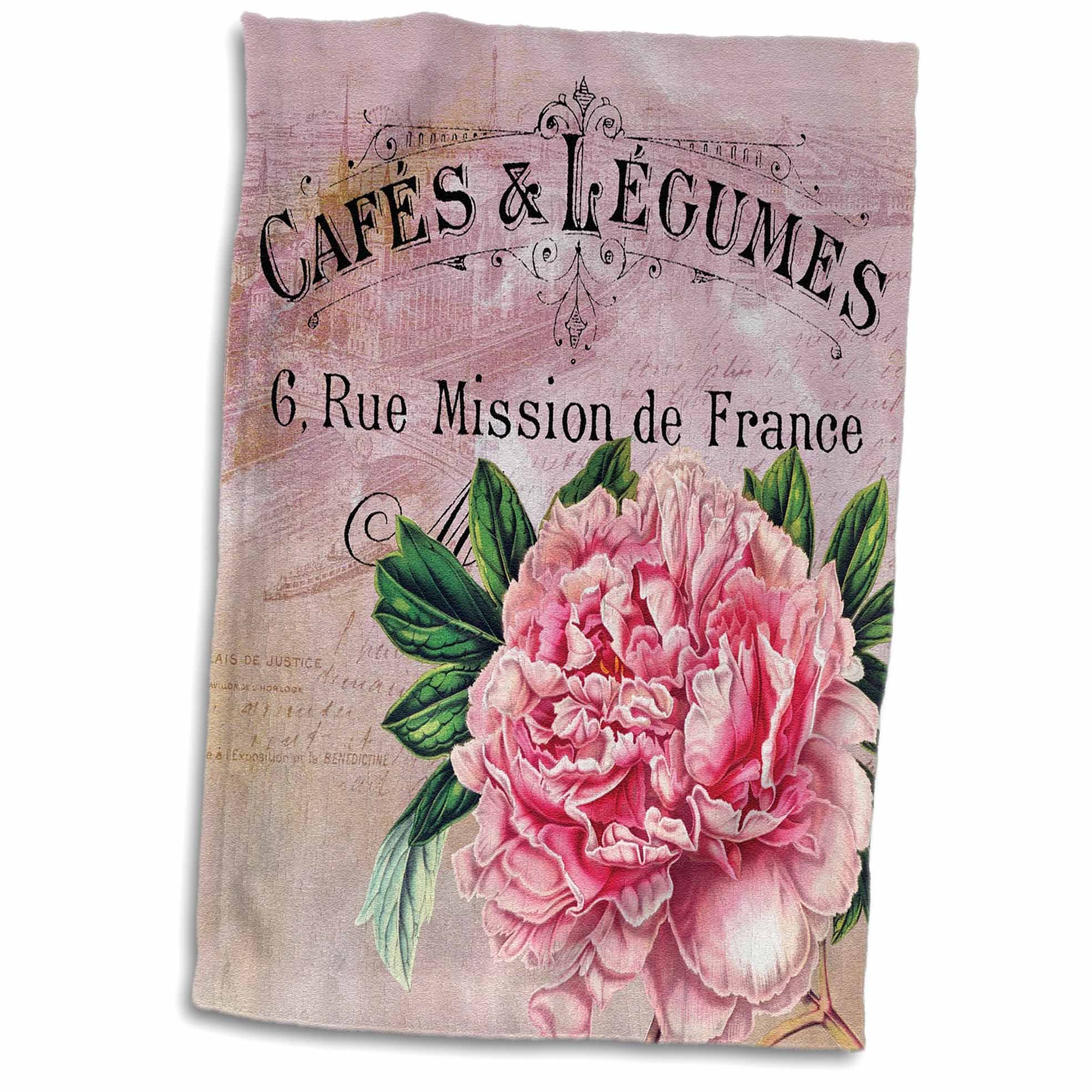 3D Rose French Vintage Pink Peony Botanical Hand/Sports Towel, 15 x 22, Multicolor