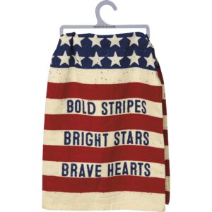 primitives by kathy home décor dish towel with bold stripes, bright stars, brave hearts sentiment