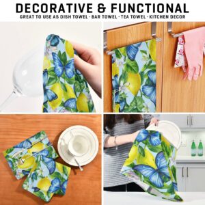 BOENLE Lemons with Blue Butterfly Kitchen Towels Set of 4, Absorbent Microfiber Dish Hand Towel Farmhouse Cleaning Cloth Tea Towels Dishcloths Quick Dry Decorative