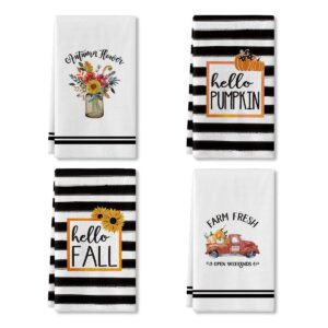 artoid mode flower vase hello pumpkin truck fall kitchen towels and dish towels, 18 x 26 inch harvest holiday drying cloth tea towels for cooking baking set of 4