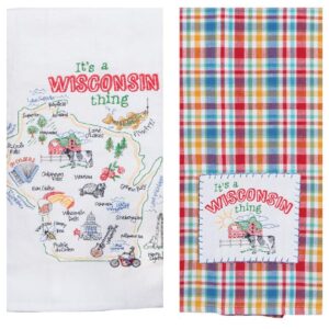 2 Piece Home State Of Wisconsin Embroidered Kitchen Towel Bundle - Flour Sack Towel and Tea Towel