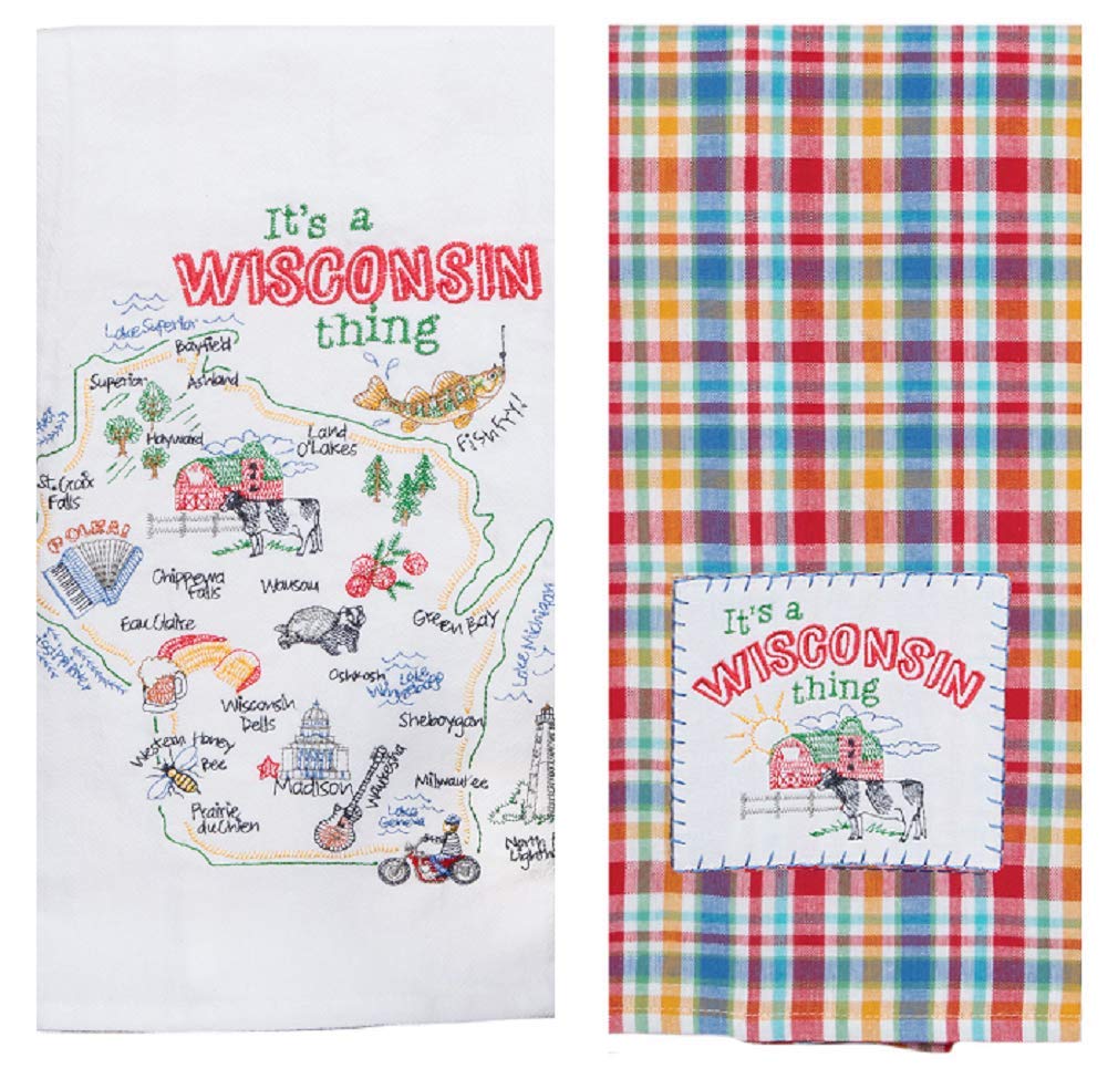 2 Piece Home State Of Wisconsin Embroidered Kitchen Towel Bundle - Flour Sack Towel and Tea Towel