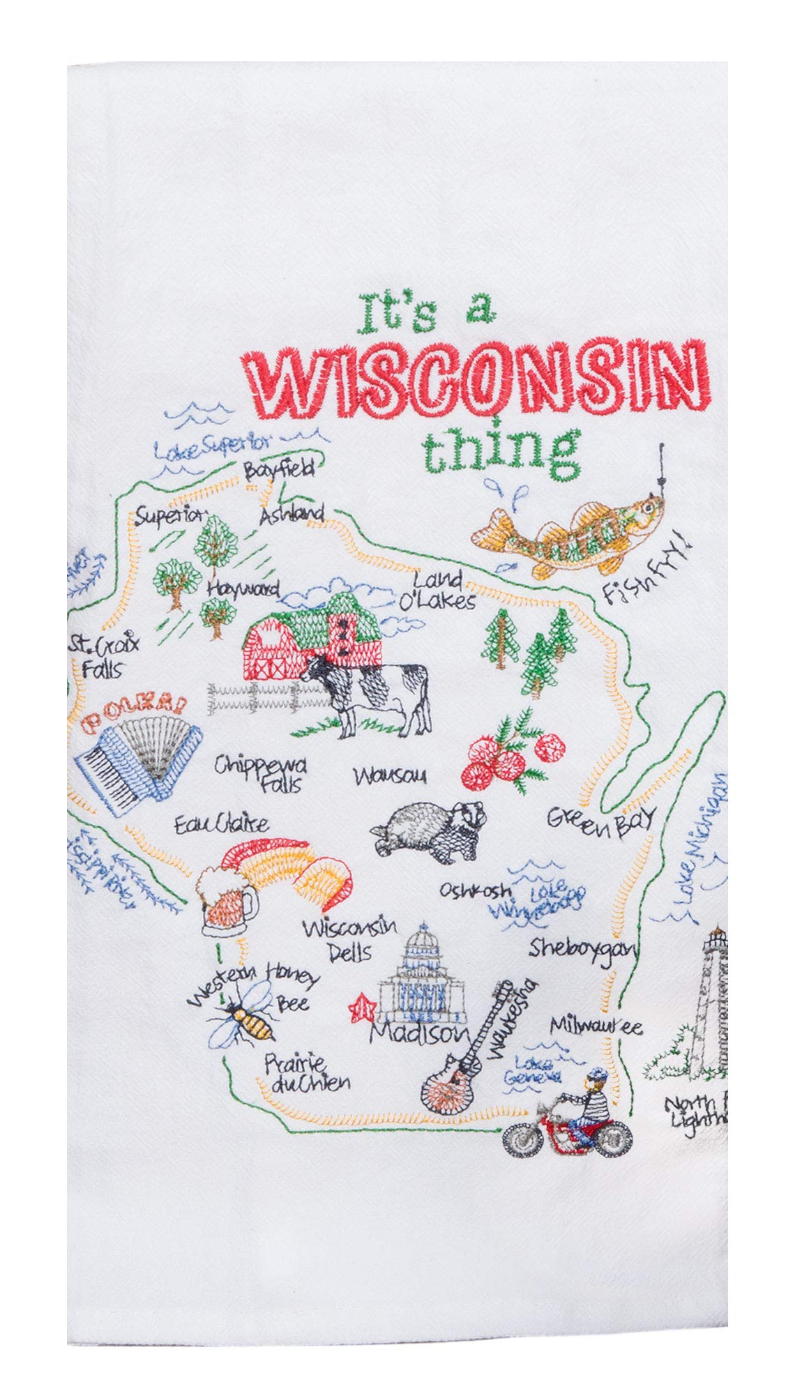 2 Piece Home State Of Wisconsin Embroidered Kitchen Towel Bundle - Flour Sack Towel and Tea Towel