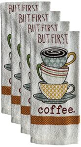 set of 4, coffee cup with sentiment but first coffee design kitchen towels dish towels for kitchen decorative size: 15 x 25 inch.