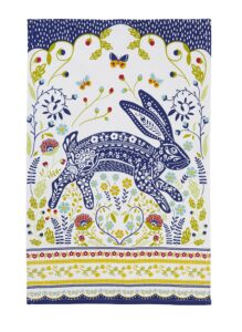 ulster weavers tea towel cotton, durable & machine washable, eco-friendly design, ideal size, animal theme, woodland hare, blue