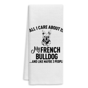 all i care about is my french bulldog kitchen dish towels dishcloths,funny puppy dog tea towels hand towels for bathroom kitchen,gifts for dog lovers french bulldog mom women girls