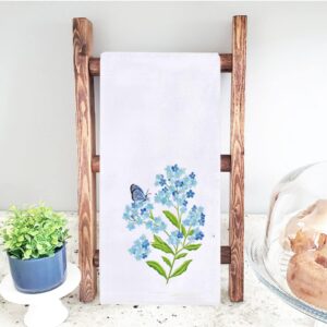 Watercolor Forget Me Not Kitchen Dish Towel 18 x 28 Inch Set of 2, Spring Summer Floral Tea Towels Dish Cloth for Cooking Baking