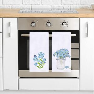 Watercolor Forget Me Not Kitchen Dish Towel 18 x 28 Inch Set of 2, Spring Summer Floral Tea Towels Dish Cloth for Cooking Baking