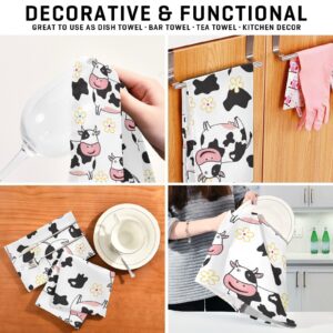 Kigai Cow Kitchen Towels, 18 x 28 Inch Super Soft and Absorbent Dish Cloths for Washing Dishes, 4 Pack Reusable Multi-Purpose Microfiber Hand Towels for Kitchen