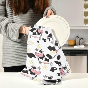 Kigai Cow Kitchen Towels, 18 x 28 Inch Super Soft and Absorbent Dish Cloths for Washing Dishes, 4 Pack Reusable Multi-Purpose Microfiber Hand Towels for Kitchen