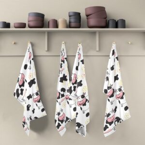 Kigai Cow Kitchen Towels, 18 x 28 Inch Super Soft and Absorbent Dish Cloths for Washing Dishes, 4 Pack Reusable Multi-Purpose Microfiber Hand Towels for Kitchen
