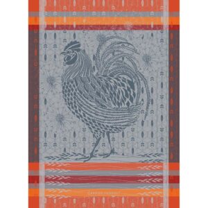 garnier-thiebaut coq design orange french jacquard kitchen towel 22"x30", cotton