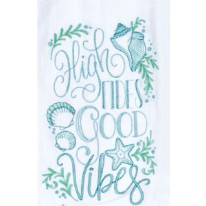 2 Coastal Dish Towels - Beach Kitchen Towels with Sayings | Ocean, Tropical, Seashell Theme Flour Sack Towel Set | Sea Life Towels for Dishes, Hand, Lake House, Beach House Decor with Recipe Card