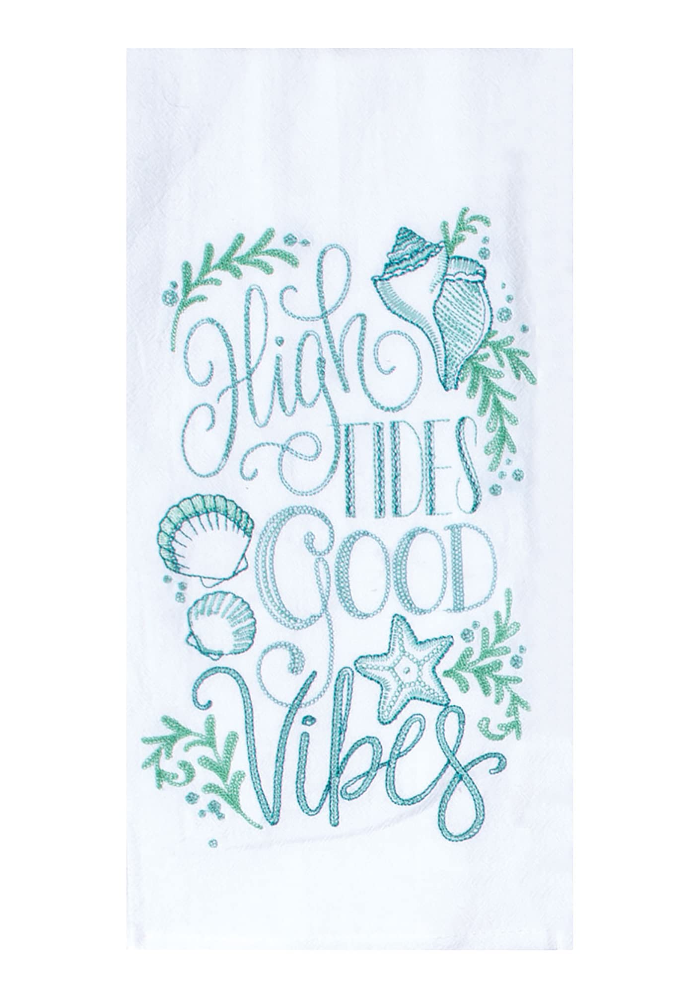 2 Coastal Dish Towels - Beach Kitchen Towels with Sayings | Ocean, Tropical, Seashell Theme Flour Sack Towel Set | Sea Life Towels for Dishes, Hand, Lake House, Beach House Decor with Recipe Card