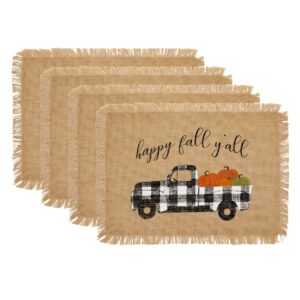 elrene home fashions happy fall y'all autumn burlap placemat set, 13" x 19", set of 4, multi