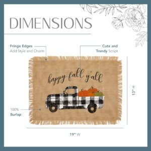 Elrene Home Fashions Happy Fall Y'all Autumn Burlap Placemat Set, 13" x 19", Set of 4, Multi