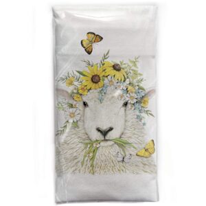 mary lake-thompson sheep with flowers cotton flour sack dish towel