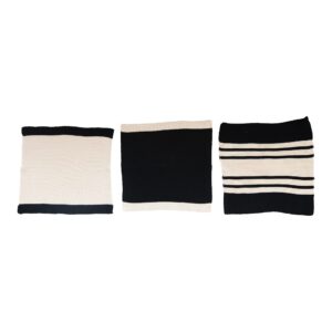 creative co-op square knit cotton bag, set of 3 dish cloth, black & cream 3