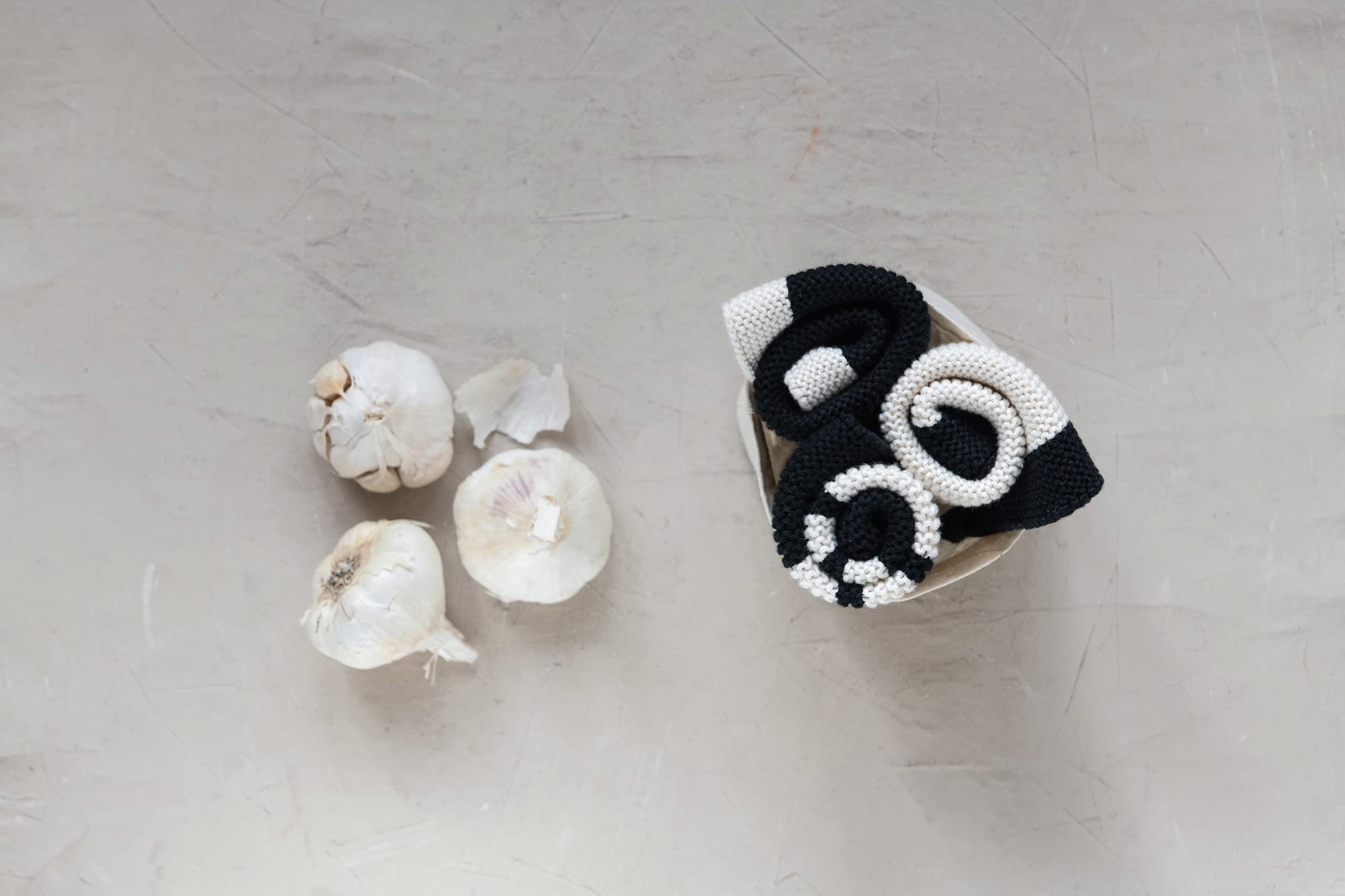 Creative Co-Op Square Knit Cotton Bag, Set of 3 Dish Cloth, Black & Cream 3
