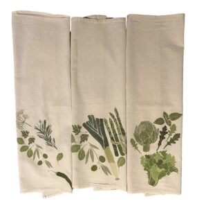 fancy flour sack kitchen towels set of 3 premium quality, highly absorbent, vegetable print white