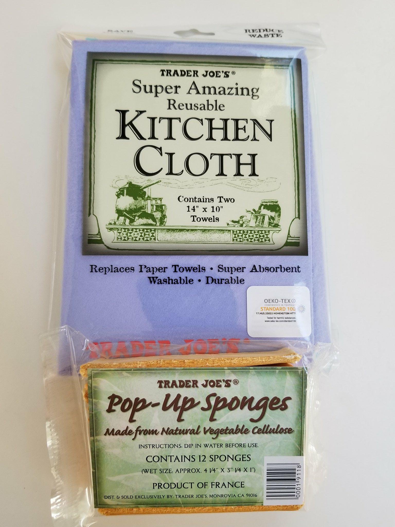 Trader Joe's Pop up Natural Sponges and TJ’s Reusable Kitchen Dishcloth Bundle (12 Sponges and 2 Dishcloths)