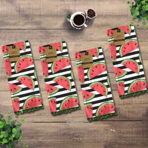 Set of 4, 100% Cotton Watermelon Design pom-pom Kitchen Towels Size: 16 x 28 Inch for Wedding, Baby Shower, Home Décor.