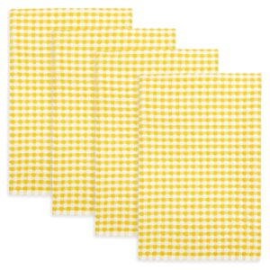 cackleberry home gingham check terrycloth kitchen dish towel absorbent large 18 x 28 inches with hanging loop, set of 4 (lemon yellow)