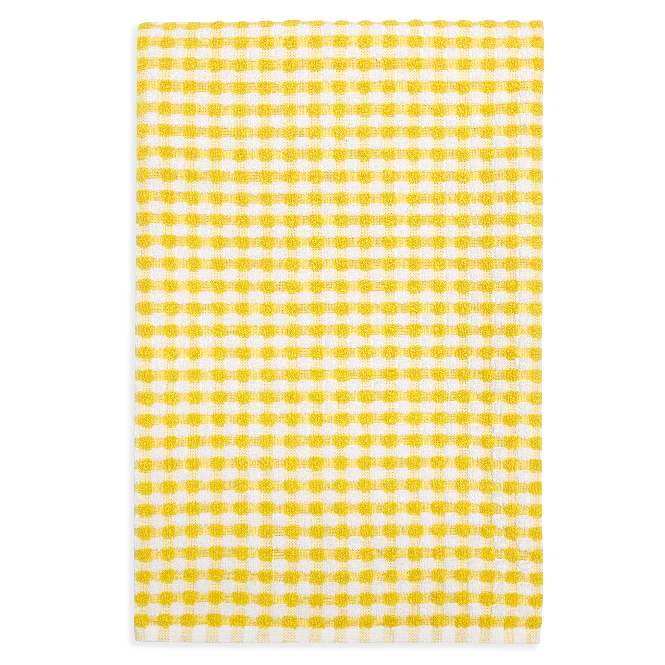 Cackleberry Home Gingham Check Terrycloth Kitchen Dish Towel Absorbent Large 18 x 28 Inches with Hanging Loop, Set of 4 (Lemon Yellow)