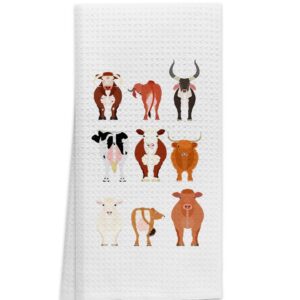 OHSUL Cute Cartoon Cows Heifers Bull Highly Absorbent Kitchen Towels Dish Towels Dish Cloth,Funny Cow Hand Towels Tea Towel for Bathroom Kitchen Decor,Cow Lovers Farm Girls Women Gifts