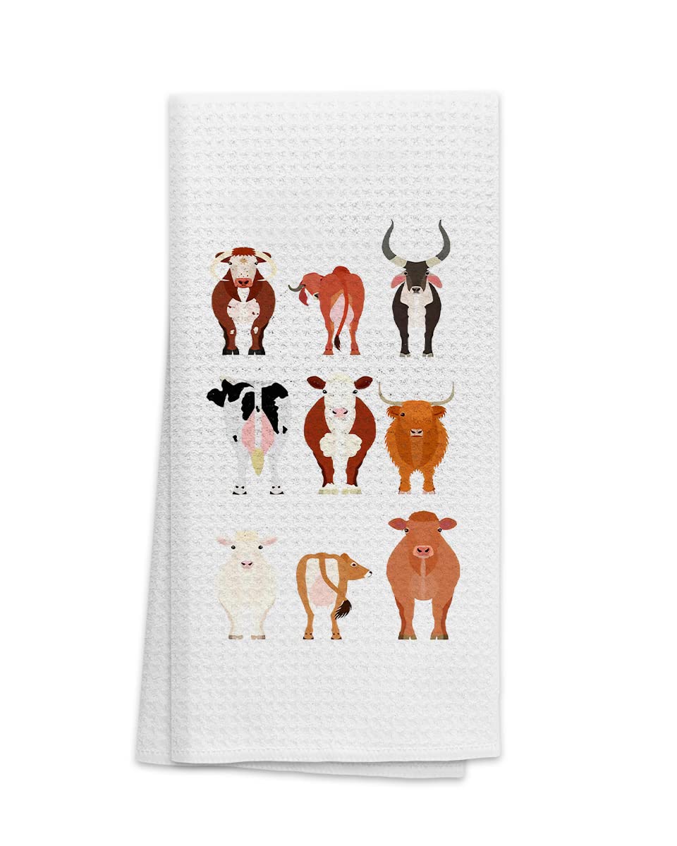 OHSUL Cute Cartoon Cows Heifers Bull Highly Absorbent Kitchen Towels Dish Towels Dish Cloth,Funny Cow Hand Towels Tea Towel for Bathroom Kitchen Decor,Cow Lovers Farm Girls Women Gifts