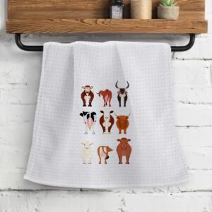 OHSUL Cute Cartoon Cows Heifers Bull Highly Absorbent Kitchen Towels Dish Towels Dish Cloth,Funny Cow Hand Towels Tea Towel for Bathroom Kitchen Decor,Cow Lovers Farm Girls Women Gifts