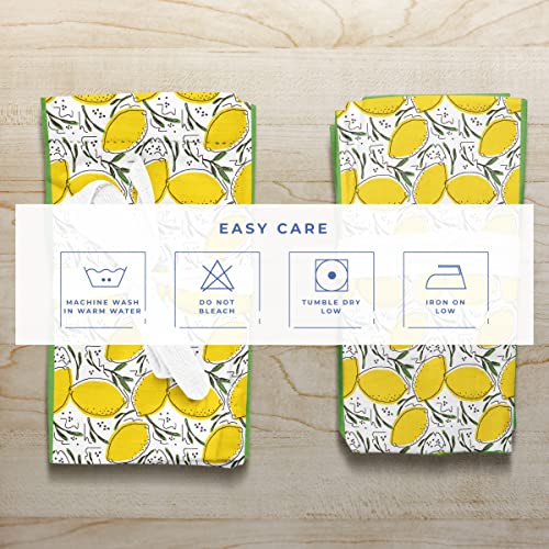 Kotton Culture Kitchen Linen Towel Set of 2 for Kitchen - 100% Cotton Dish Cloth Quick Dry Easy to Wash & Clean Printed Towel Pairs Home Farmhouse Decor (Lemon, 20 x 28 Inches)