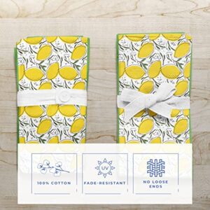 Kotton Culture Kitchen Linen Towel Set of 2 for Kitchen - 100% Cotton Dish Cloth Quick Dry Easy to Wash & Clean Printed Towel Pairs Home Farmhouse Decor (Lemon, 20 x 28 Inches)