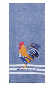 kay dee designs bue rooster embroidered tea towel, blue