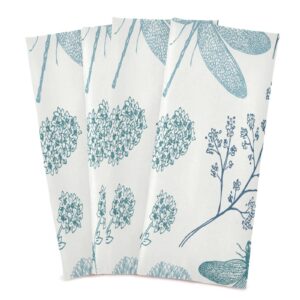 senya blue dragonfly kitchen towels 4 pack, absorbent hand towels fast drying dish cloths tea towel 28 x 18 in